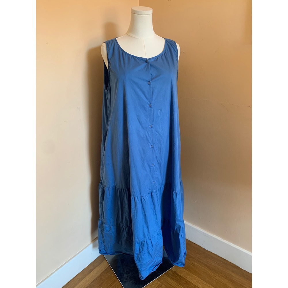 Hatch Maternity The Noa Dress Blue Cotton Sleeveless Tiered Maxi Size 3 Pockets